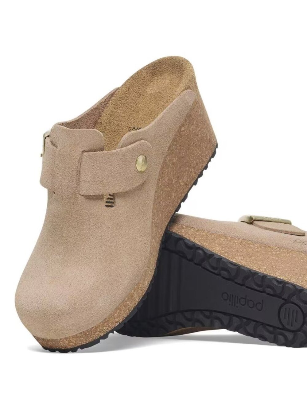 Birkenstock Papillio Fanny Ring Buckle Beige Sand Wedge Clog Mules Size 39,8/8.5